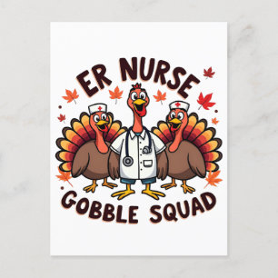 ER Nurse Gobble Squad Thanksgiving Nursing Postcard