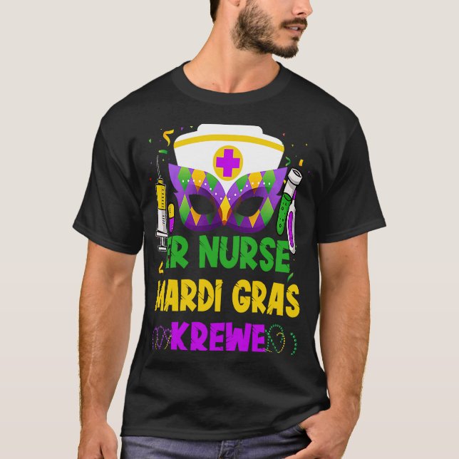 ER Nurse Krewe  Mardi Gras Nursing Mask Carnival W T-Shirt (Front)