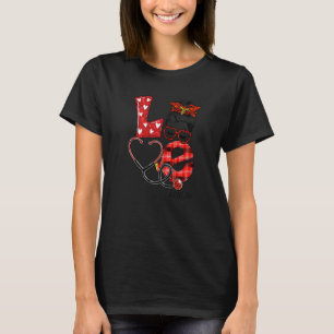 Er Nurse Plaid Leopard Love Heart Messy Bun Rn Nur T-Shirt