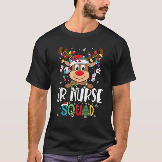 ER Nurse Squad Reindeer Stethoscope Nurse Christma T-Shirt (Front)