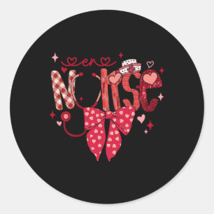 Er Nurse Stethoscope Coquette Bow Heart Valentine Classic Round Sticker
