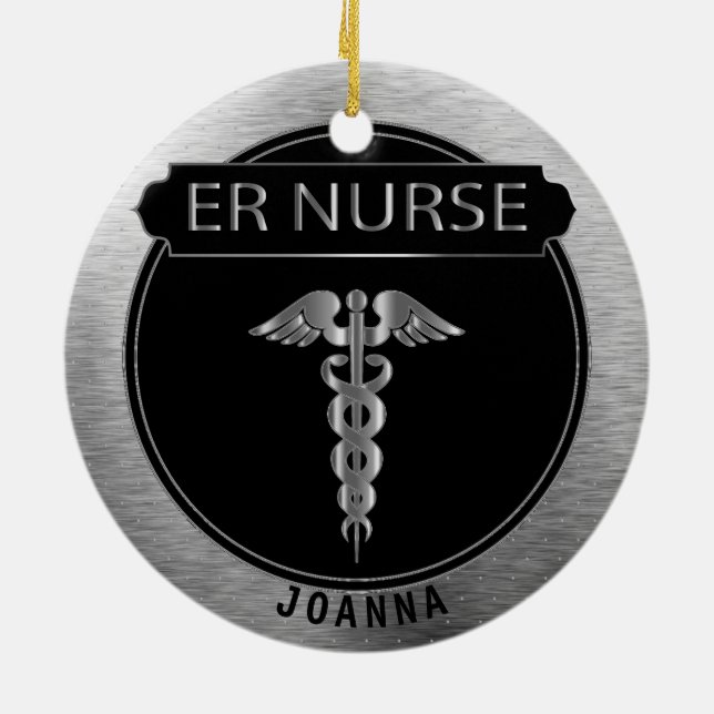 ER Nurse 👩‍⚕️ - UpScale Black and Silver Ceramic Ornament (Back)