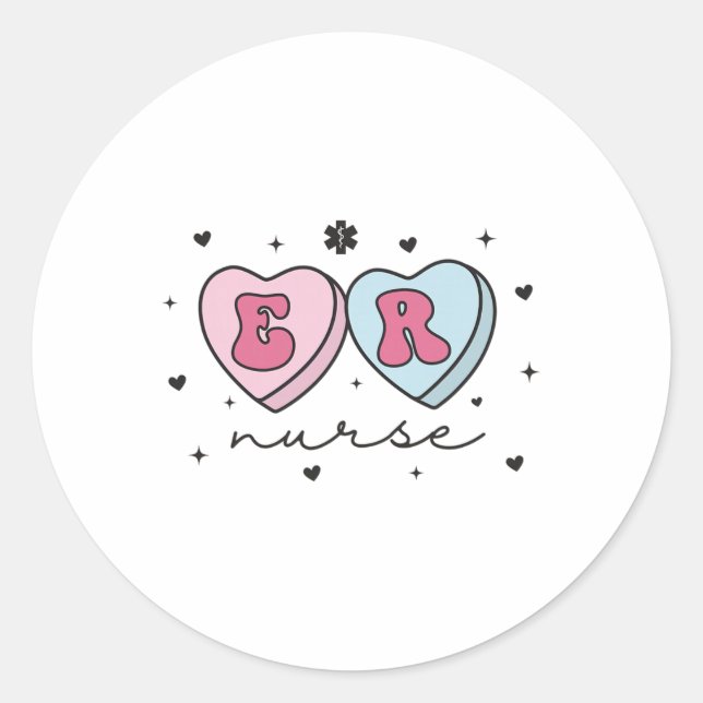 Er Nurse Valentine's Day Heart Candy Emergency Dep Classic Round Sticker (Front)