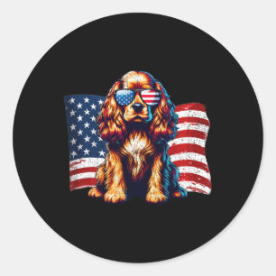 Er Spaniel American Flag Sungles Patriotic Vintage Classic Round Sticker