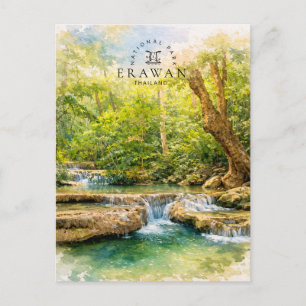 Erawan National Park Thailand Waterfall Holiday Postcard