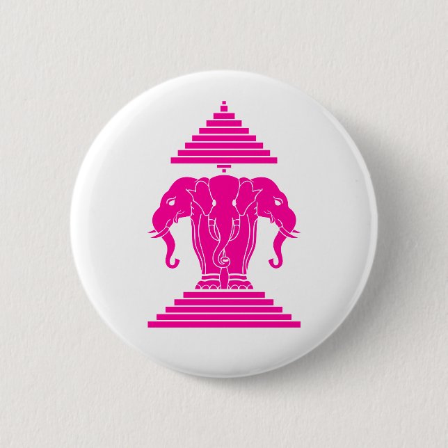 Erawan Pink Three Headed Elephant Lao / Laos Flag 6 Cm Round Badge (Front)