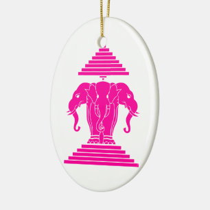 Erawan Pink Three Headed Elephant Lao / Laos Flag Ceramic Ornament
