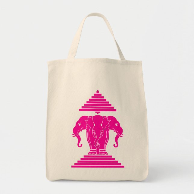 Erawan Pink Three Headed Elephant Lao / Laos Flag Tote Bag (Front)