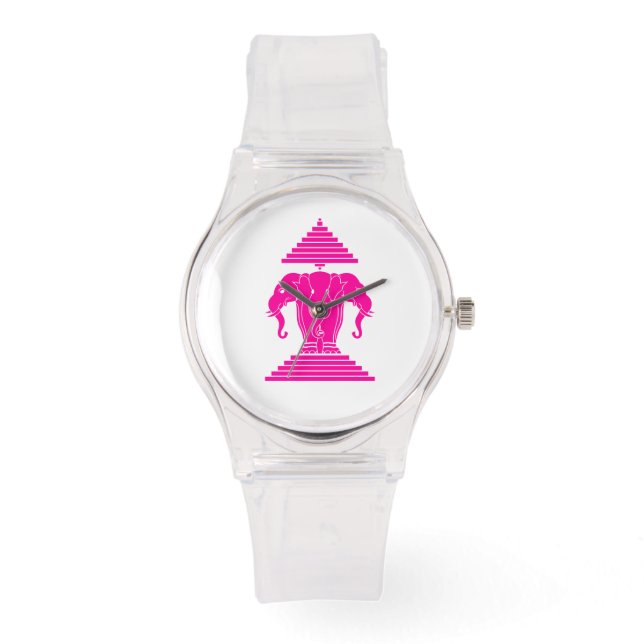 Erawan Pink Three Headed Elephant Lao / Laos Flag Watch (Front)