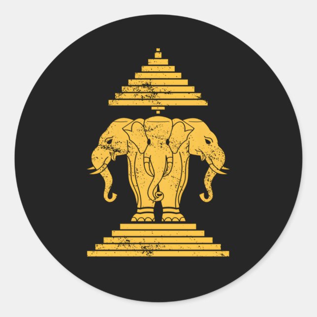 Erawan Sabaidi Greeting 3 Headed Elephant Kingdom  Classic Round Sticker (Front)
