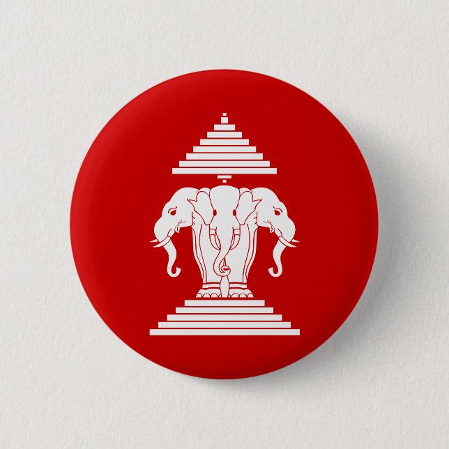 Erawan Three Headed Elephant Lao / Laos Flag 6 Cm Round Badge (Front)