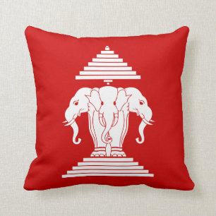 Erawan Three Headed Elephant Lao / Laos Flag Cushion