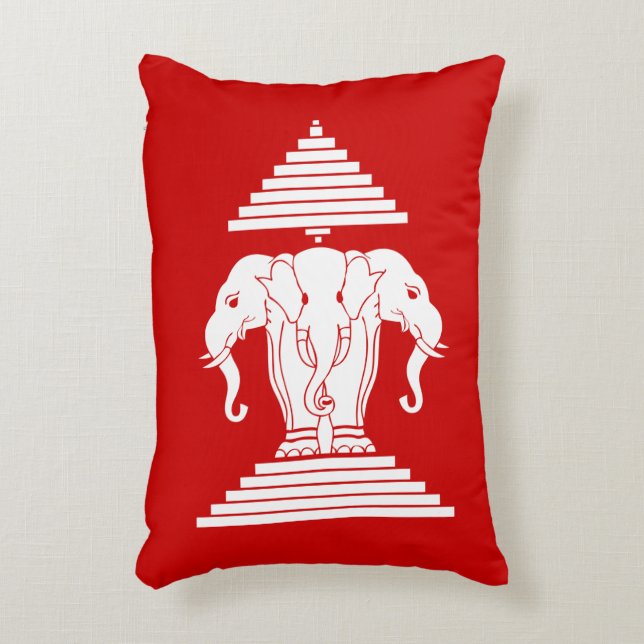 Erawan Three Headed Elephant Lao / Laos Flag Decorative Cushion (Front(Vertical))