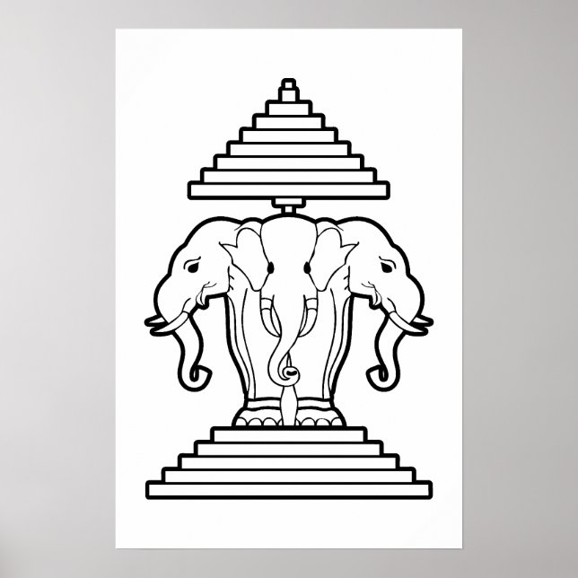 Erawan Three Headed Elephant Lao / Laos Flag Poster (Front)