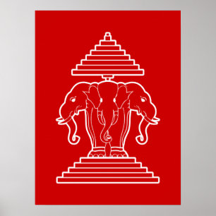 Erawan Three Headed Elephant Lao / Laos Flag Poster