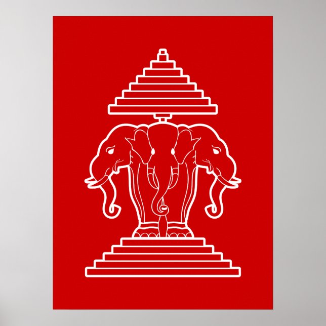 Erawan Three Headed Elephant Lao / Laos Flag Poster (Front)