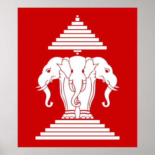 Erawan Three Headed Elephant Lao / Laos Flag Poster (Front)