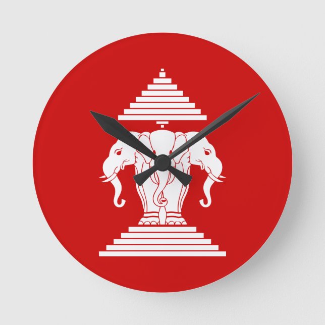 Erawan Three Headed Elephant Lao / Laos Flag Round Clock (Front)