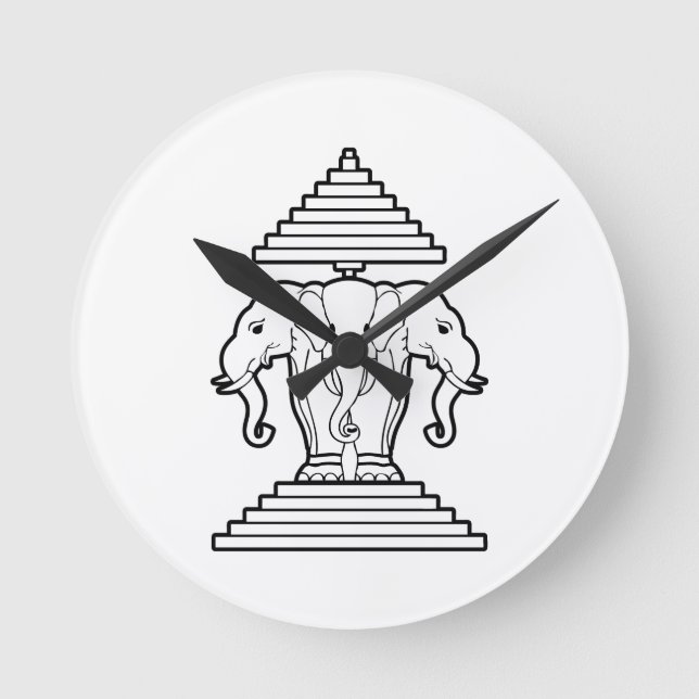 Erawan Three Headed Elephant Lao / Laos Flag Round Clock (Front)