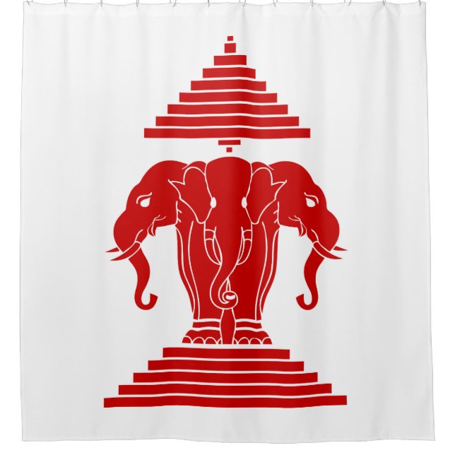 Erawan Three Headed Elephant Lao / Laos Flag Shower Curtain (Front)