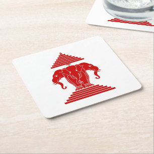 Erawan Three Headed Elephant Lao / Laos Flag Square Paper Coaster