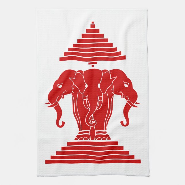 Erawan Three Headed Elephant Lao / Laos Flag Tea Towel (Vertical)