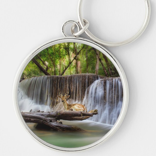 Erawan Waterfall with Deer Relaxing     Key Ring (Front)