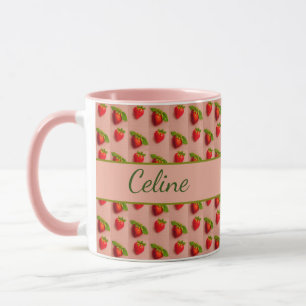 Erdbeeren auf einem rosa Hintergrund in Stoffoptik Mug