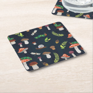 Eric Carle Bugs and Mushrooms Pattern Square Paper Coaster