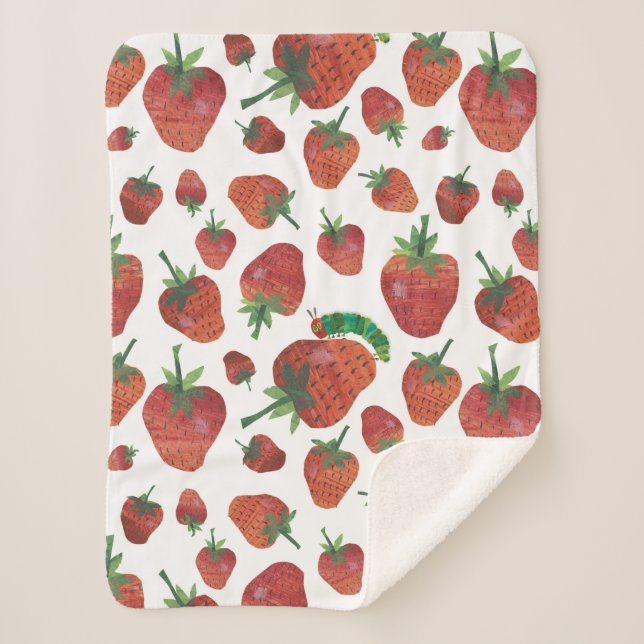 Eric Carle | Caterpillar and Strawberry Pattern Sherpa Blanket (Front)