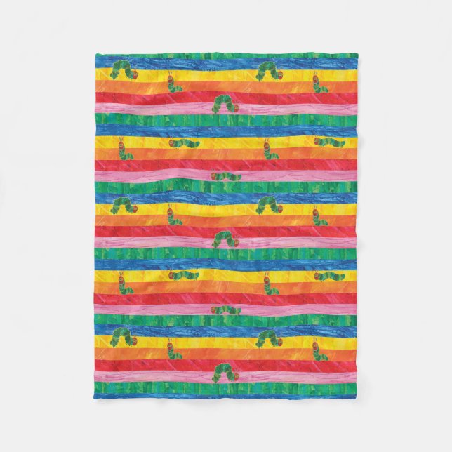 Eric Carle | Caterpillar Rainbow Stripe Pattern Fleece Blanket (Front)