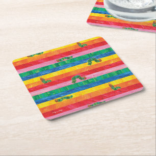 Eric Carle   Caterpillar Rainbow Stripe Pattern Square Paper Coaster