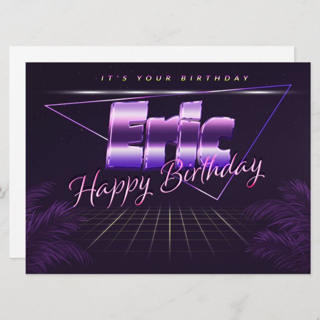 Eric Name First Name Purple Retro Card Birthday (Front/Back)