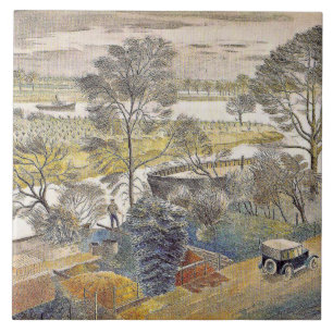 Eric Ravilious art, River Thames, Chiswick Eyot Ceramic Tile