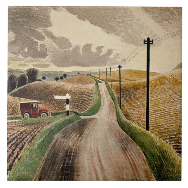 Eric Ravilious art, Wiltshire Landscape, Ceramic Tile (Front)