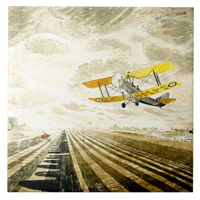 Eric Ravilious artwork, Tiger Moth, Ceramic Tile (Front)
