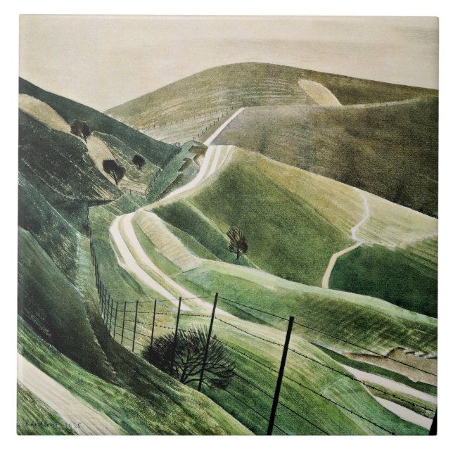 Eric Ravilious - Chalk Paths, famous artwork Ceramic Tile (Front)