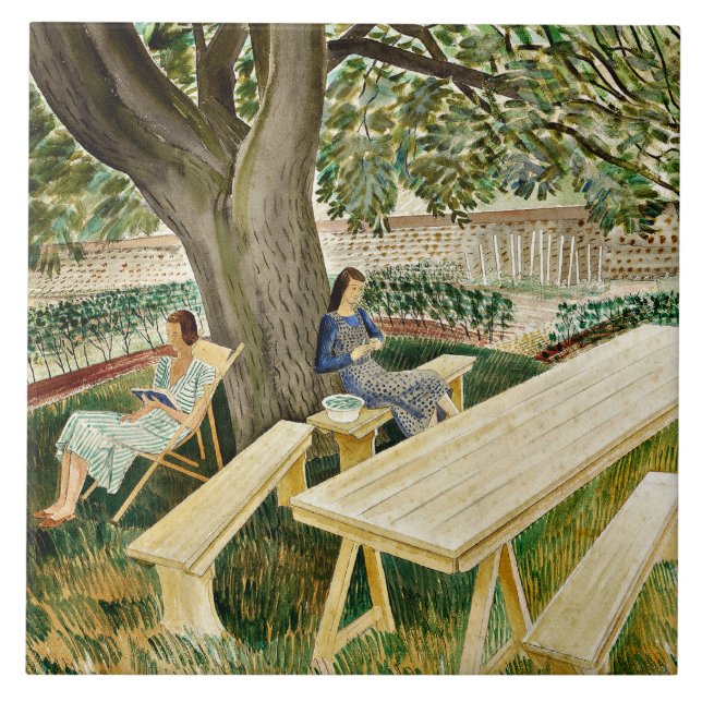 Eric Ravilious, Two Women in a Garden, Ceramic Tile (Front)