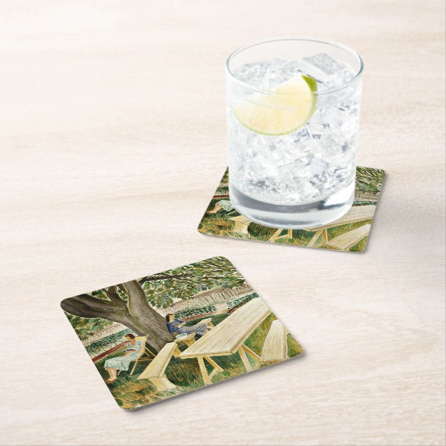 Eric Ravilious, Two Women in a Garden, Square Paper Coaster (Insitu)