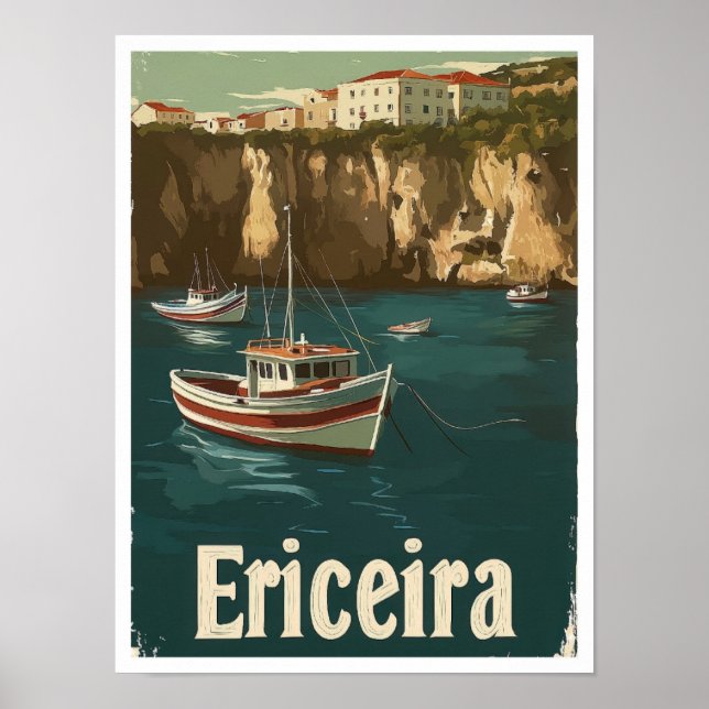 Ericeira Portugal Art Vintage Travel Illustration Poster (Front)