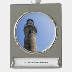 Erie Land Lighthouse Silver Plated Banner Ornament