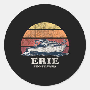 Erie Pa Vintage Boating 70s Retro Boat Design Classic Round Sticker