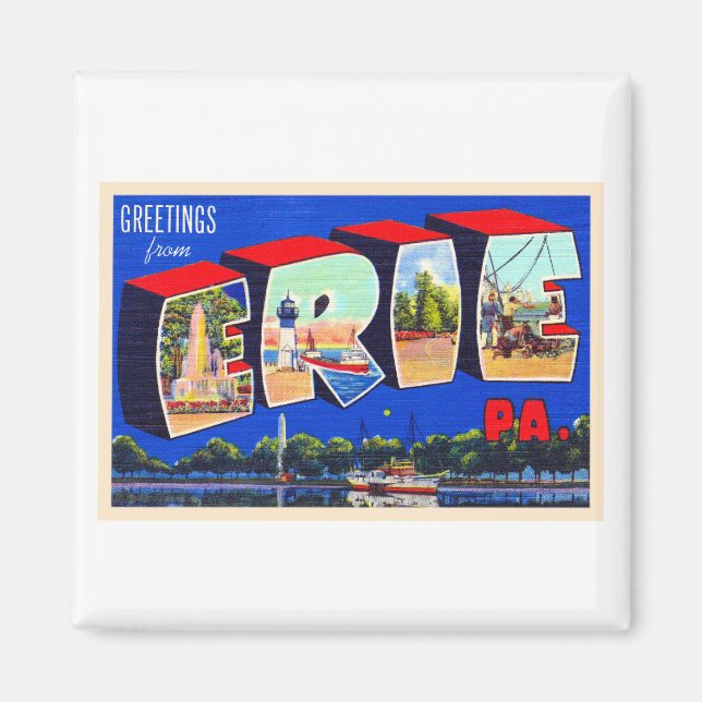 Erie Pennsylvania PA Vintage Large Letter Postcard Magnet (Front)