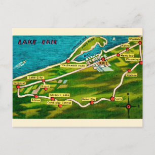 Erie Pennsylvania Vintage Map Postcard