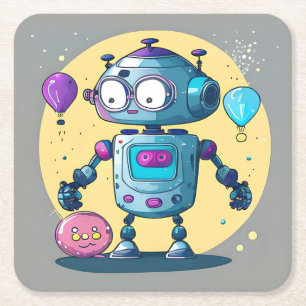 Erik the Brainy Bot Square Paper Coaster