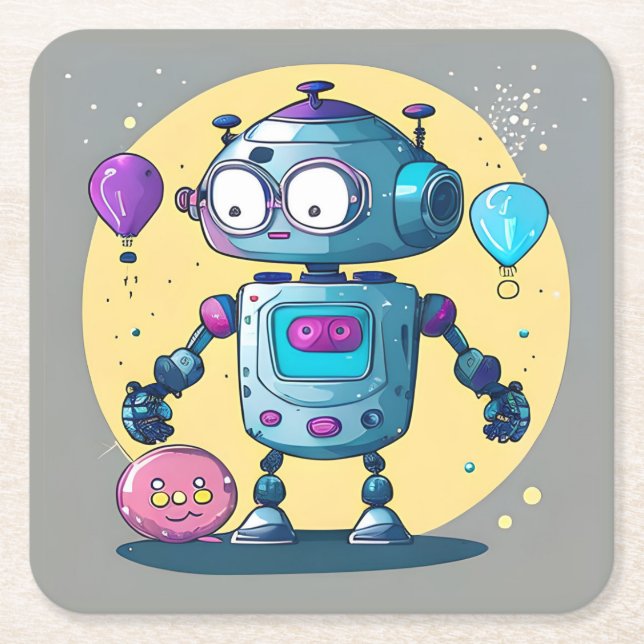 Erik the Brainy Bot  Square Paper Coaster (Front)