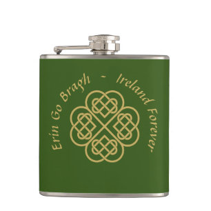 Erin Go Bragh Gold Celtic Shamrock Hip Flask