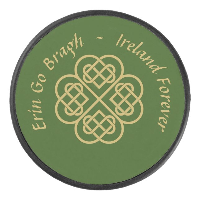 Erin Go Bragh Gold Celtic Shamrock  Hockey Puck (Front)