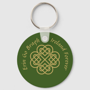 Erin Go Bragh Gold Celtic Shamrock  Key Ring