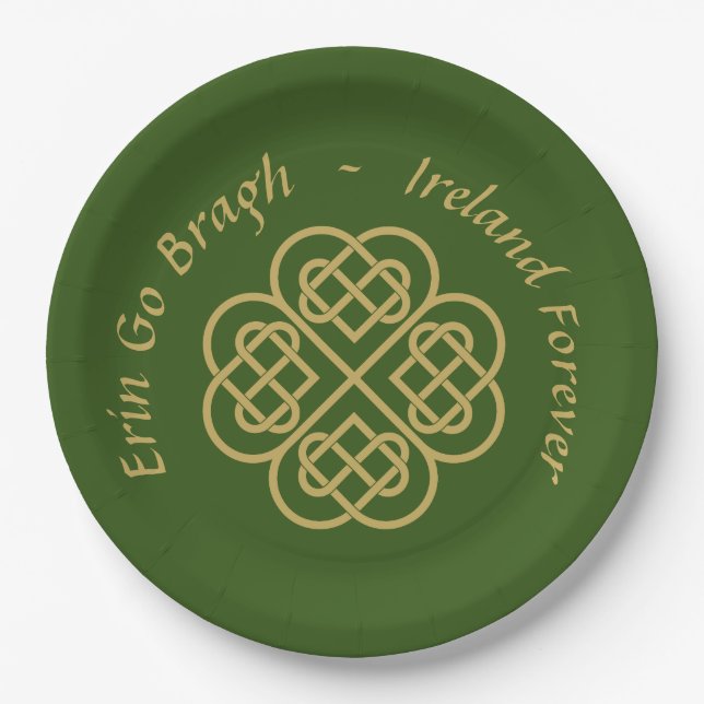 Erin Go Bragh Gold Celtic Shamrock   Paper Plate (Front)